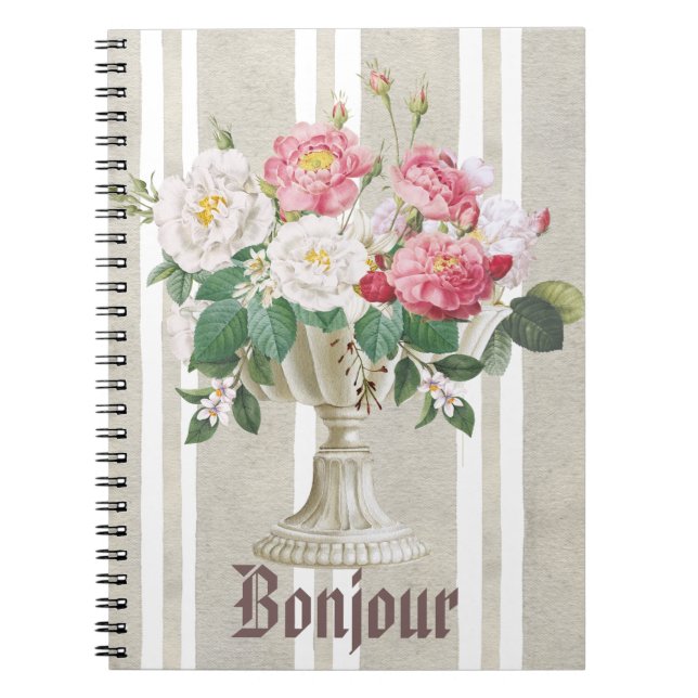 Caderno Espiral Bonjour cute rustic and romantic botanical French (Frente)