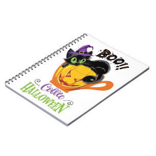 Caderno Espiral Boo Black Cat, Assustador Pumpkin Café Halloween