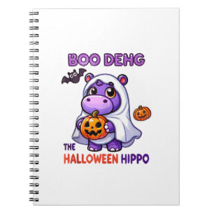 Caderno Espiral Boo Deng O Halloween Hippo Cute Bouncy Pig Costu