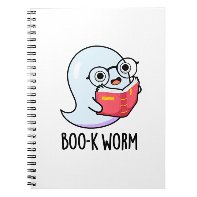 Caderno Espiral Boo-k Worm Dia de as Bruxas engraçado Bookworm Gho (Frente)