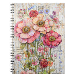 Caderno Espiral Boquet S7L da Flor Romântica do Chique Vintage