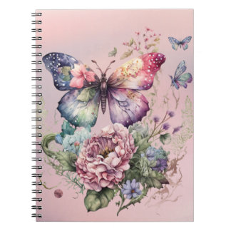 Caderno Espiral Borboleta a rosa