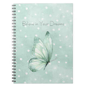Caderno Espiral Borboleta Acredite Pontos Brancos Menta