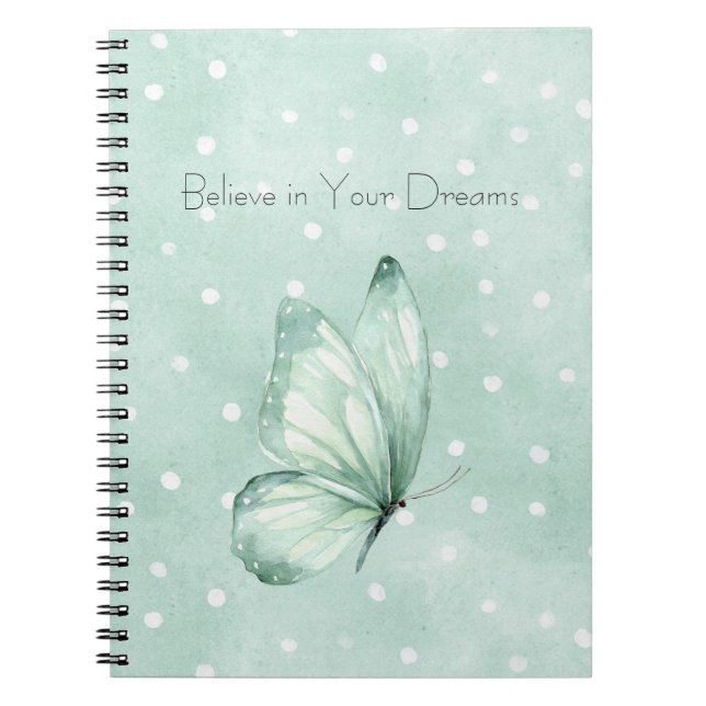 Caderno Espiral Borboleta Acredite Pontos Brancos Menta (Frente)