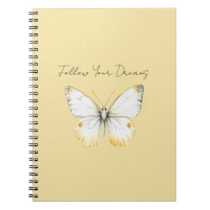 Caderno Espiral Borboleta Amarela Branca