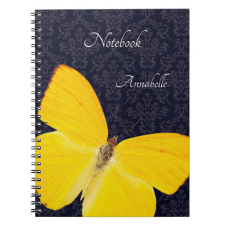 Caderno Espiral Borboleta Amarela Elegante Damasco Preto Adicionar