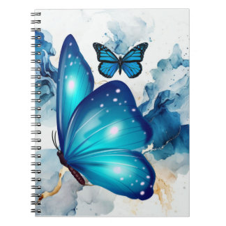 Caderno Espiral Borboleta Aquarela Azul Mágica