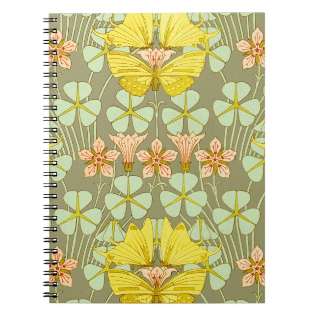 Caderno Espiral Borboleta Arte Botânica Floral Nouveau (Frente)