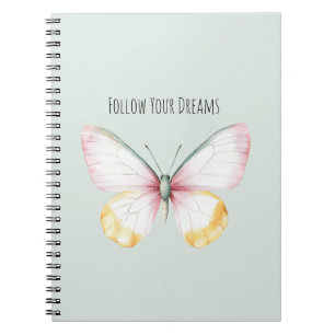 Caderno Espiral Borboleta Azul Claro Branco Amarelo Rosa Verde Águ
