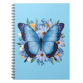 Caderno Espiral Borboleta Azul Graciosa em Floral