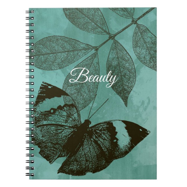 Caderno Espiral Borboleta Beleza Folhas Verdes (Frente)