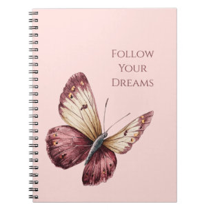 Caderno Espiral Borboleta Creme Vermelho Borgonha Rosa