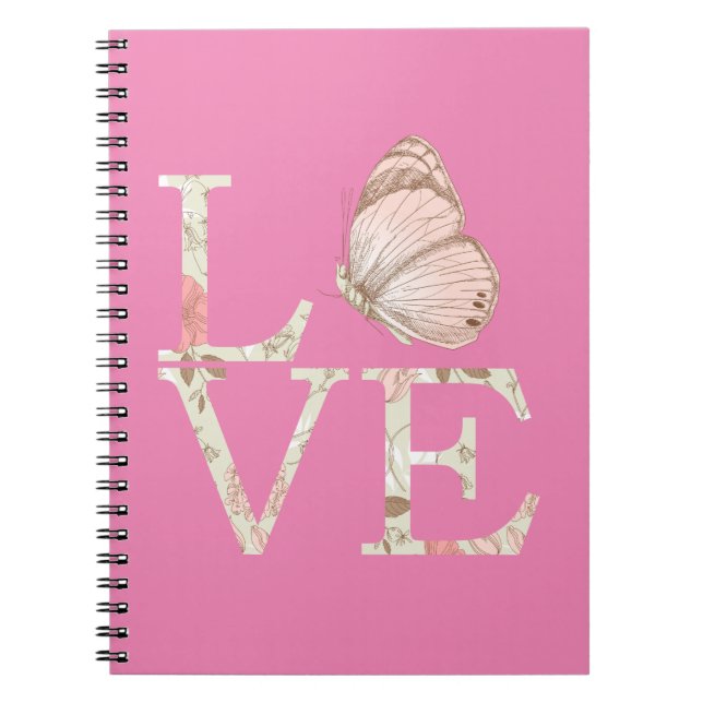 Caderno Espiral Borboleta de Amor Rosa Floral (Frente)