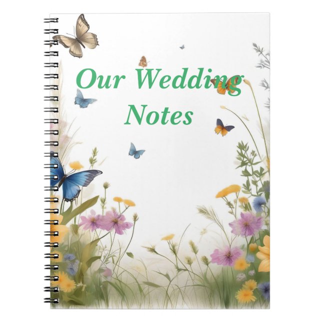 Caderno Espiral Borboleta de flor selvagem, Planner de Casamento (Frente)