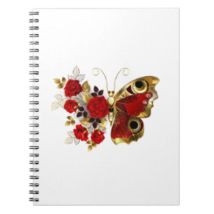 Caderno Espiral Borboleta de flor vermelha com rosas vermelhas
