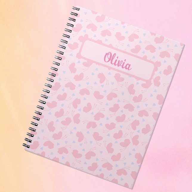 Caderno Espiral Borboleta de Flutuação Rosa Personalizada (Criador carregado)