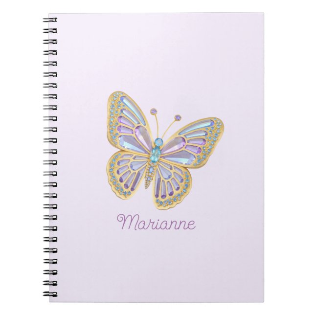 Caderno Espiral Borboleta de Joias Azul Roxo Dourado (Frente)