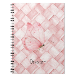 Caderno Espiral Borboleta de Trama de Cesto Rosa