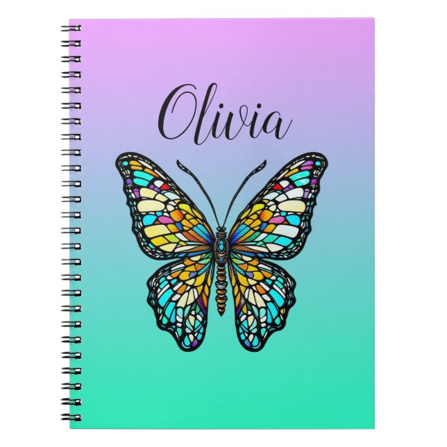 Caderno Espiral Borboleta De Vidro Colorida Personalizada (Frente)