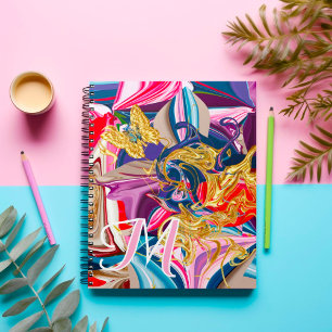 Caderno Espiral Borboleta Dourada Redemoinho Rosa Monograma Líquid