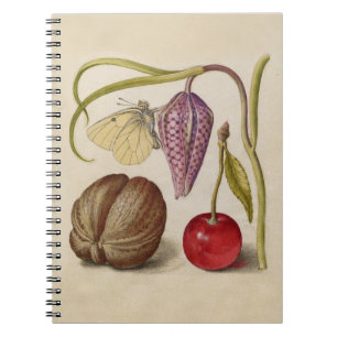 Caderno Espiral Borboleta Flor e cereja Aquarela