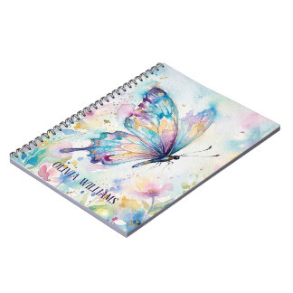Caderno Espiral Borboleta Floral Colorida em Aquarela