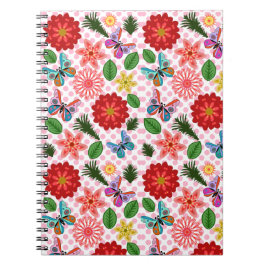 Caderno Espiral Borboleta Floral de Jardim de Primavera Moderna 