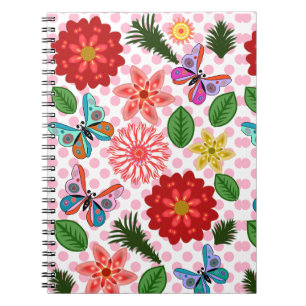 Caderno Espiral Borboleta Floral de Jardim de Primavera Moderna 