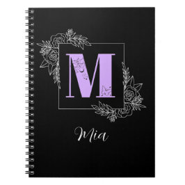 Caderno Espiral Borboleta Floral Púrpura Monograma Personalizado -