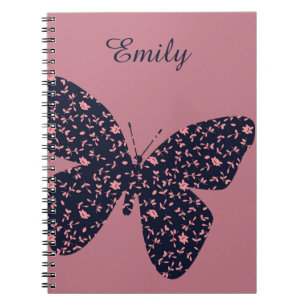 Caderno Espiral Borboleta Floral Rosa e Violeta Personalizada