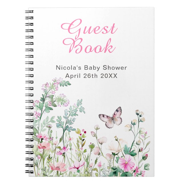 Caderno Espiral Borboleta Floral Verde de Primavera Casamento (Frente)