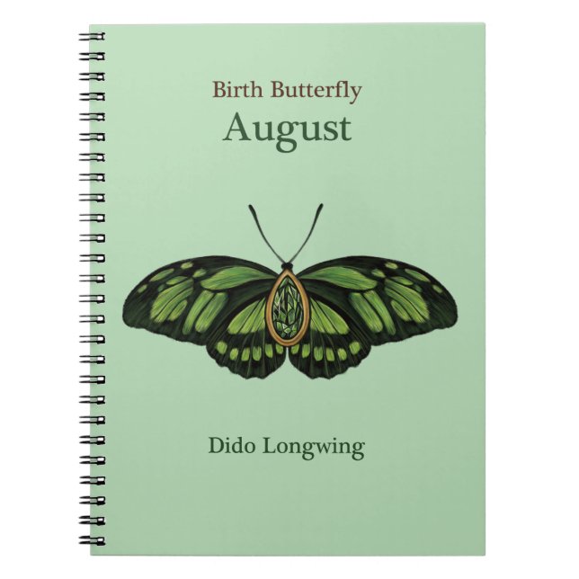 Caderno Espiral Borboleta Gemstone Birth (agosto) - Dido Longwing (Frente)