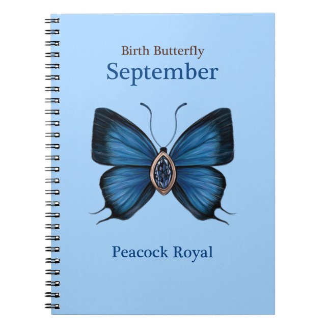 Caderno Espiral Borboleta Gemstone de setembro - Peacock Royal (Frente)