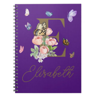 Caderno Espiral Borboleta inicial personalizada do notebook