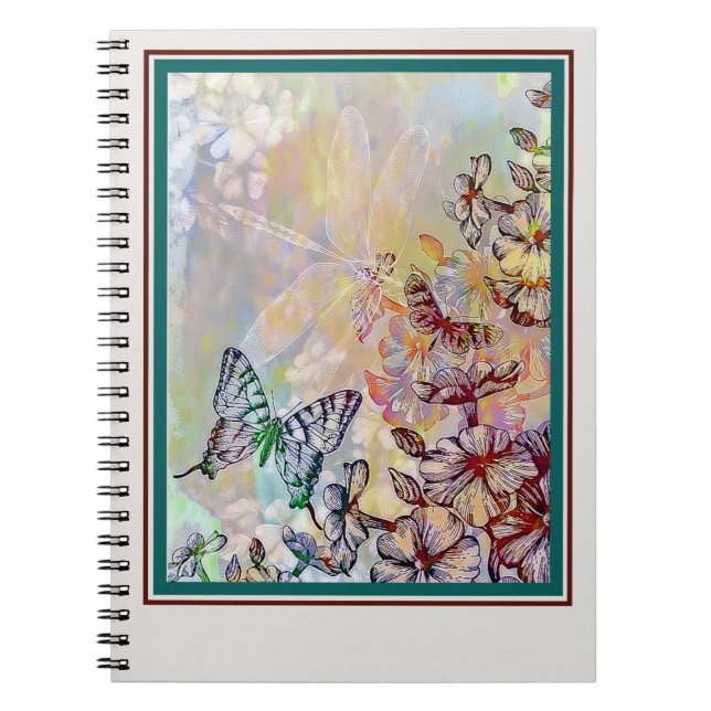 Caderno Espiral Borboleta, libélula e flores (Frente)