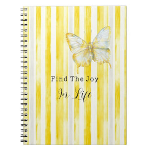 Caderno Espiral Borboleta Listras Brancas Amarelo Limão Encontra A