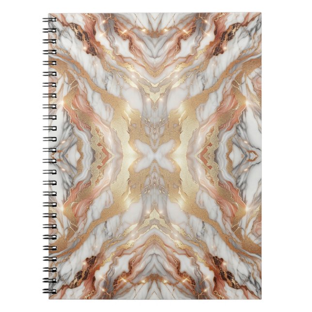 Caderno Espiral Borboleta Luxuosa de Trendy Marble, Dourada Glam R (Frente)
