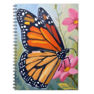 Caderno Espiral Borboleta Monarca Aquarela Jardim Floral