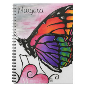 Caderno Espiral Borboleta Monarca Arco-íris Arte de Fantasia Origi