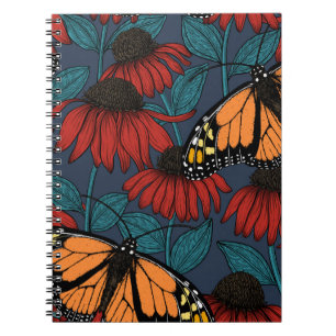 Caderno Espiral Borboleta-monarca em camponeses vermelhos