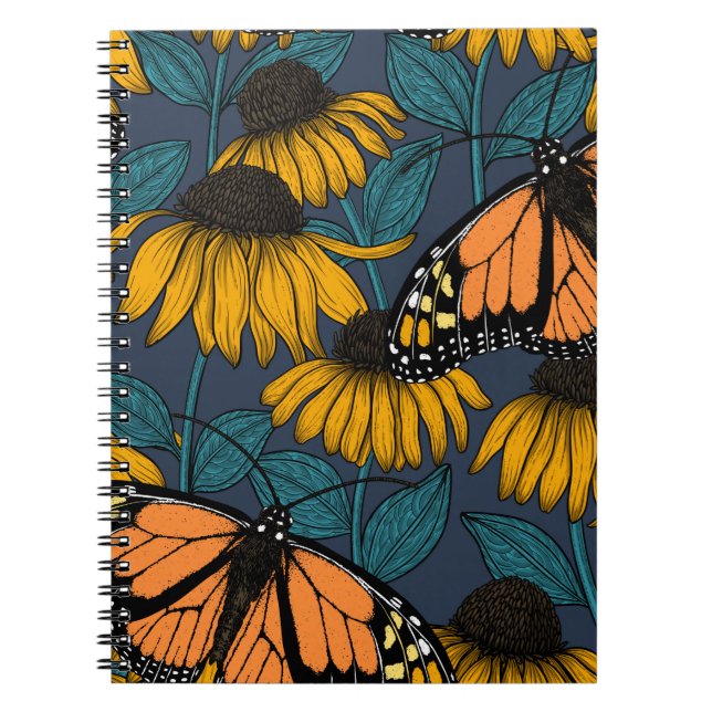 Caderno Espiral Borboleta-monarca em compositores amarelos (Frente)