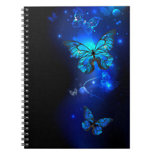 Caderno Espiral Borboleta Morpho no Fundo Escuro