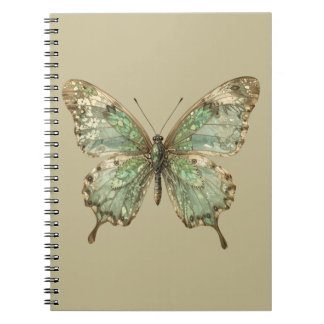 Caderno Espiral Borboleta Ornamentada com Asas de Padrão de Folha