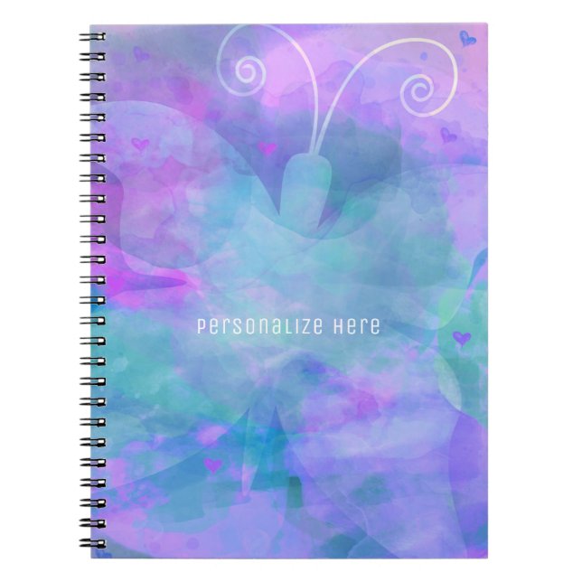 Caderno Espiral Borboleta Personalizada em Aquarela Pastel (Frente)