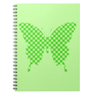 Caderno Espiral Borboleta, pontos retrógrados, tons de verde lim