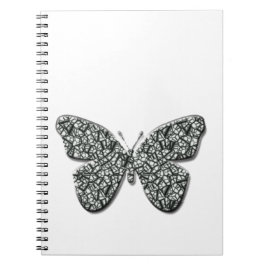 Caderno Espiral Borboleta Preta E Branca Elegante