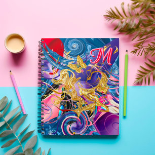 Caderno Espiral Borboleta Redemoinho de Ouro Rosa Monograma Líquid