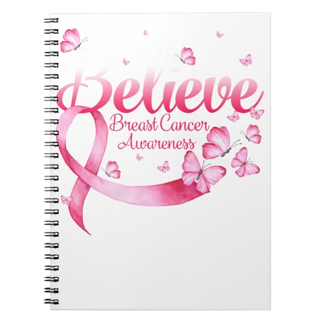 Caderno Espiral Borboleta rosa acredita na consciência do Cancer d (Frente)