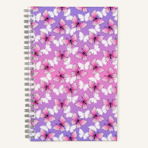 Caderno Espiral Borboleta Rosa e Branco Bonito