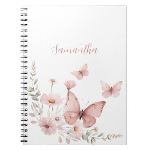 Caderno Espiral Borboleta Rosa Floral Personalizada